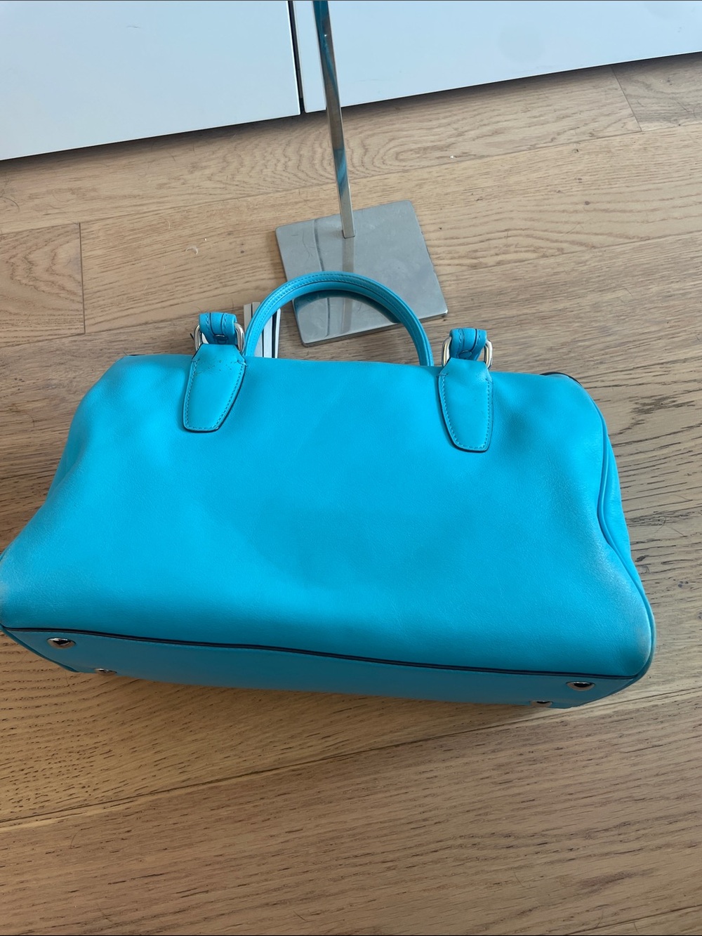 Coach Turquoise Leather Satchel Perforated Tassel Boston Bag Top Handle - Picture 7 of 14